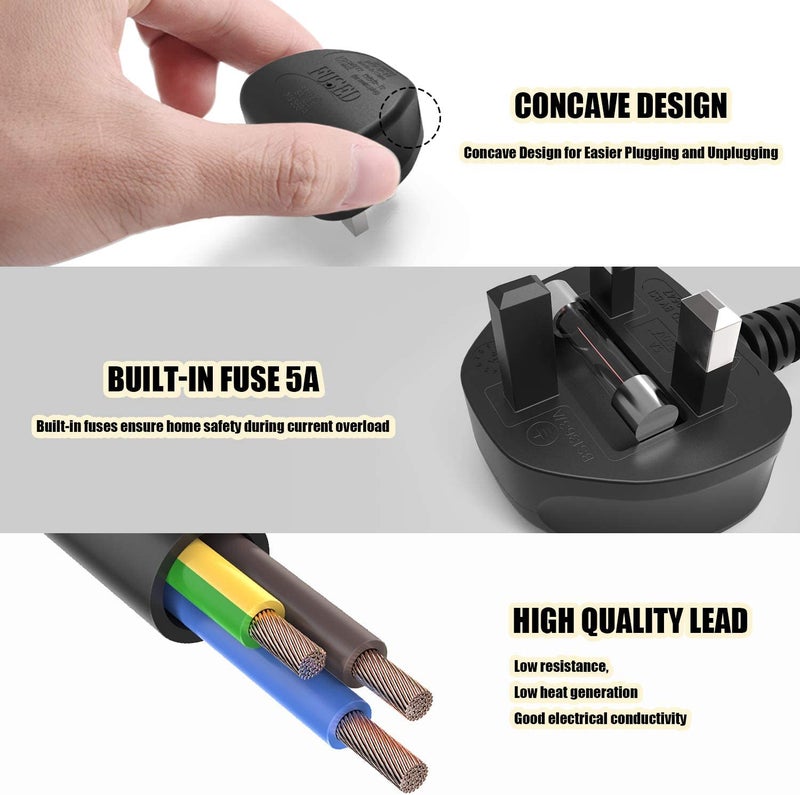 FEDUS 1.8M Standard UK Power Cable Cord for Desktop PC with Fuse, 3 Pin IEC C13 Plug Power Supply Cable for, Work Station AC PC Cord Computer Power Lead, TV, Monitor Printer & SMPS Kettle Lead - Image 4