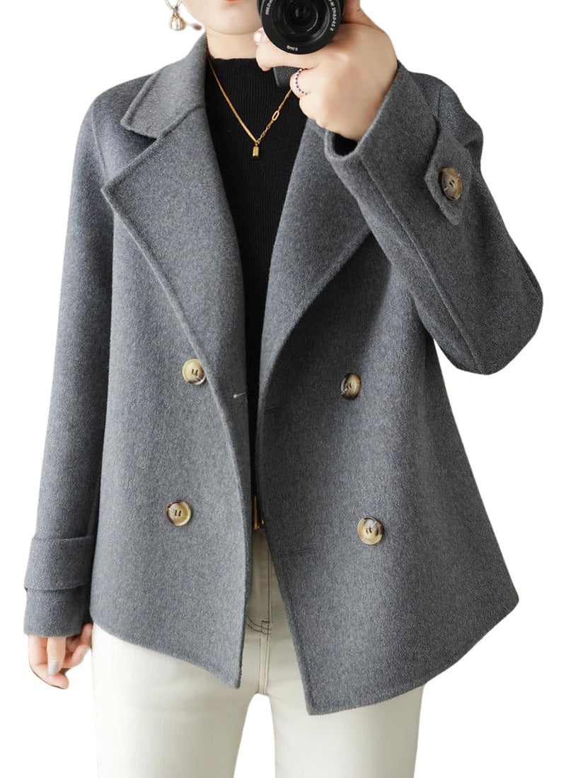 chouyatou Womens Fall Winter Casual Business Wool Blend Coat Loose Double Breasted Dressy Blazer Pea Coat (Large,Grey) - Image 1