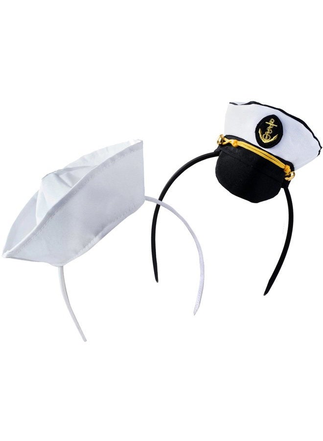Tigerdoe Sailor Hat - Yacht Captain Hat - Costume Headbands - Mini Hat Headbands - (2 Pack) Black White - Image 1