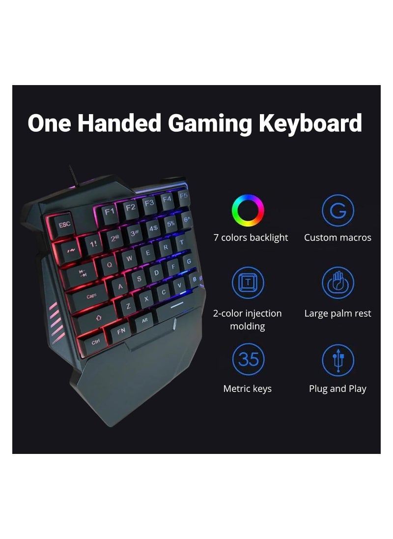 Generic - RGB Backlit One-Handed Gaming Keyboard with Wrist Rest for PC Gamer, USB Wired Ergonomic Keypad, Silent and Colorful PC Gaming Keyboard - Image 1