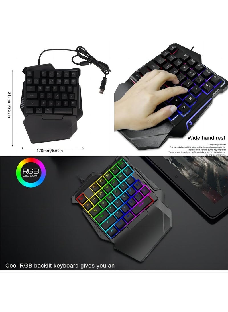 Generic - RGB Backlit One-Handed Gaming Keyboard with Wrist Rest for PC Gamer, USB Wired Ergonomic Keypad, Silent and Colorful PC Gaming Keyboard - Image 1