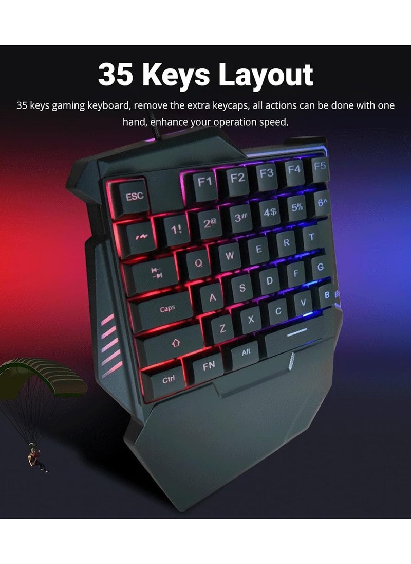 Generic - RGB Backlit One-Handed Gaming Keyboard with Wrist Rest for PC Gamer, USB Wired Ergonomic Keypad, Silent and Colorful PC Gaming Keyboard - Image 1