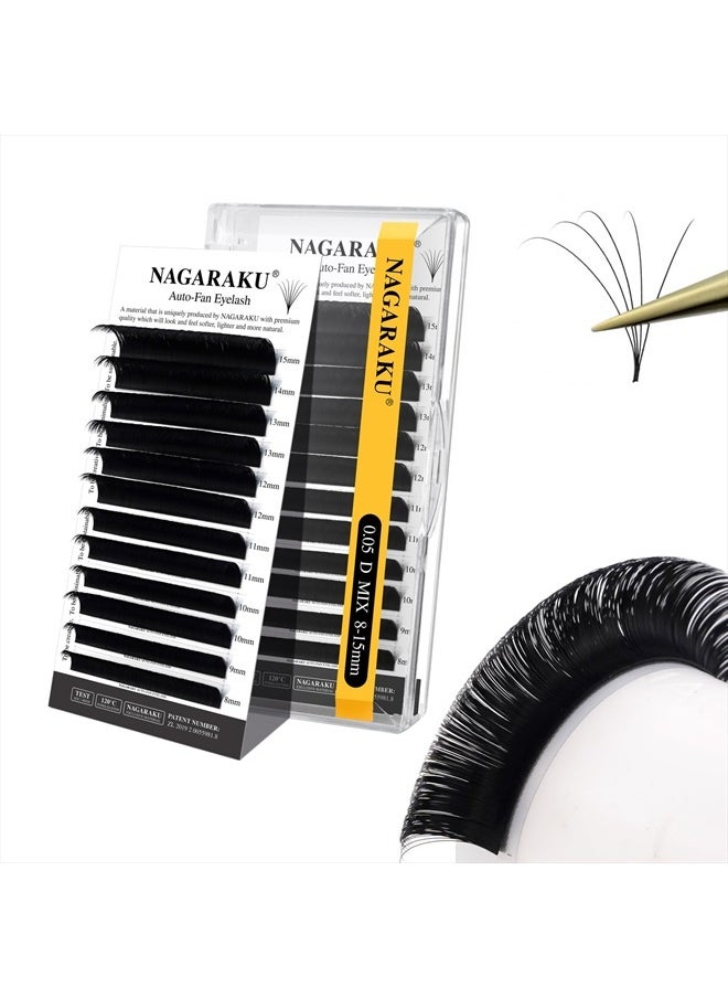 NAGARAKU Easy Fan Eyelash Extensions Volume Lash 0.05 D curl 8-15mm Mix Tray Rapid Blooming Faux Mink Cluster For Beginners Soft Professional Lash Supplies  - Image 1