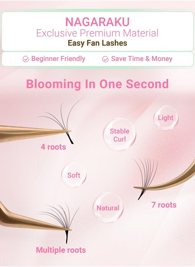 NAGARAKU - Easy Fan Eyelash Extensions Volume Lash 0.05 D curl 8-15mm Mix Tray Rapid Blooming Faux Mink Cluster For Beginners Soft Professional Lash Supplies - Image 1