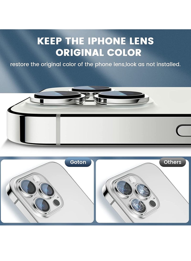 Camera Lens Protector, Keep Original Camera HD Glass Metal Camera Lens Screen Cover Film for iPhone 14 Pro Max / 14 Pro Accessories Silver - Image 3