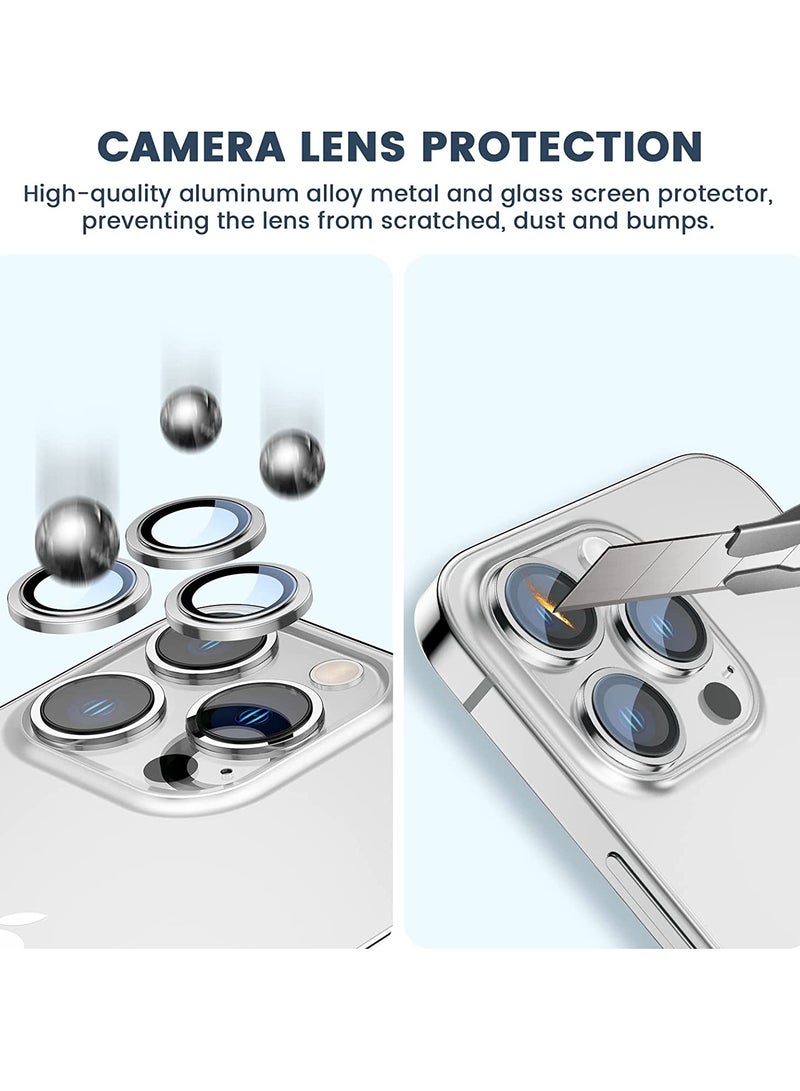 Camera Lens Protector, Keep Original Camera HD Glass Metal Camera Lens Screen Cover Film for iPhone 14 Pro Max / 14 Pro Accessories Silver - Image 4
