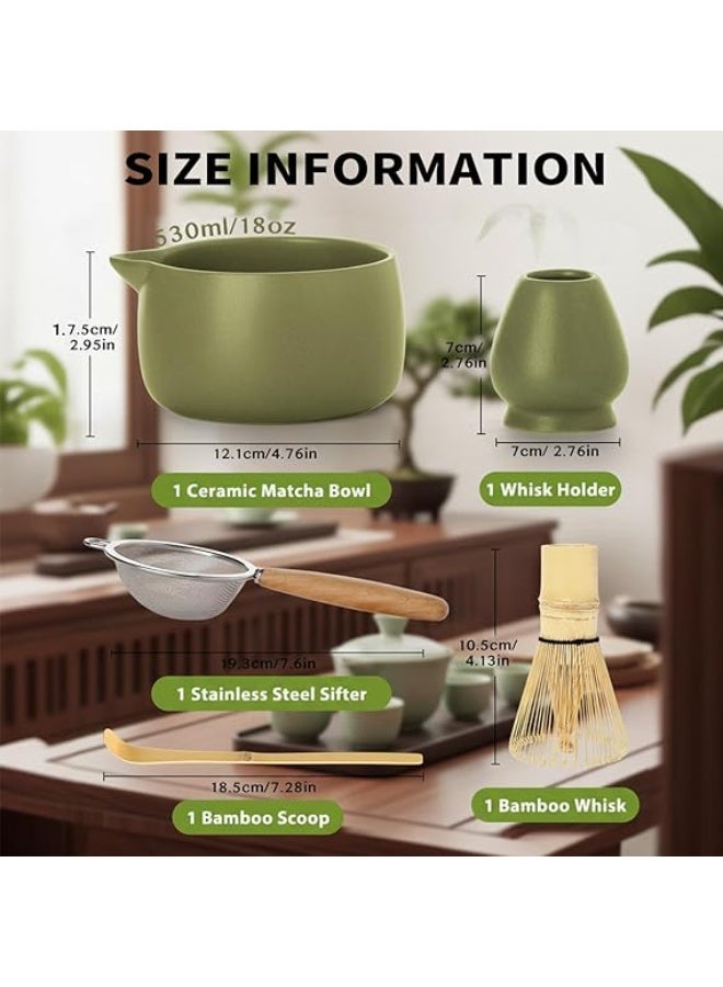 Funito طقم مضرب ماتشا سعة 20 أونصة - طقم شاي ياباني مكون من 5 قطع يتضمن وعاء ماتشا مع صنبور، ومضرب من الخيزران مع حامل سيراميك، ومغرفة من الخيزران ومصفاة، طقم ماتشا للمناسبات، هدية لمحبي الماتشا (ماتشا أخضر) - Image 2