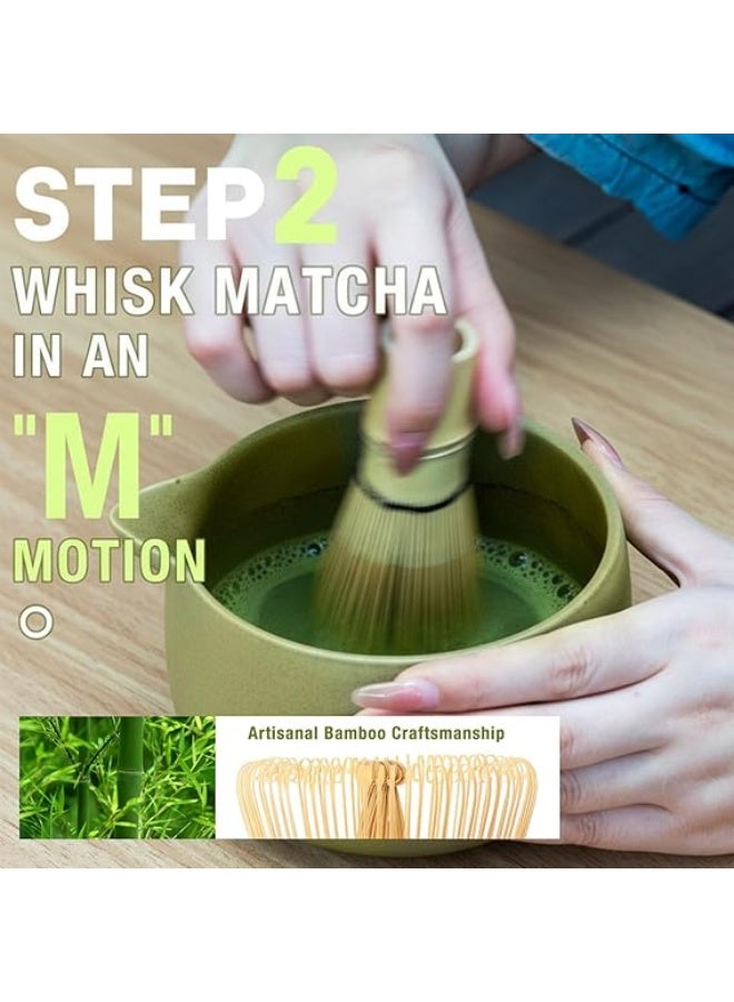 Funito طقم مضرب ماتشا سعة 20 أونصة - طقم شاي ياباني مكون من 5 قطع يتضمن وعاء ماتشا مع صنبور، ومضرب من الخيزران مع حامل سيراميك، ومغرفة من الخيزران ومصفاة، طقم ماتشا للمناسبات، هدية لمحبي الماتشا (ماتشا أخضر) - Image 4