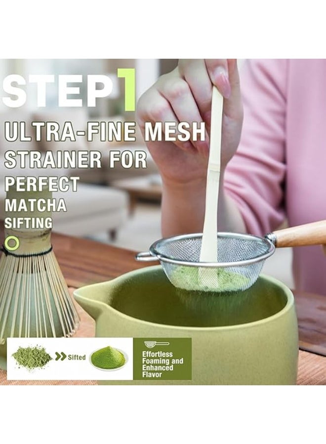 Funito طقم مضرب ماتشا سعة 20 أونصة - طقم شاي ياباني مكون من 5 قطع يتضمن وعاء ماتشا مع صنبور، ومضرب من الخيزران مع حامل سيراميك، ومغرفة من الخيزران ومصفاة، طقم ماتشا للمناسبات، هدية لمحبي الماتشا (ماتشا أخضر) - Image 3