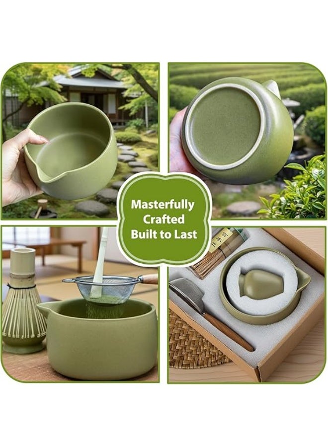 Funito طقم مضرب ماتشا سعة 20 أونصة - طقم شاي ياباني مكون من 5 قطع يتضمن وعاء ماتشا مع صنبور، ومضرب من الخيزران مع حامل سيراميك، ومغرفة من الخيزران ومصفاة، طقم ماتشا للمناسبات، هدية لمحبي الماتشا (ماتشا أخضر) - Image 5