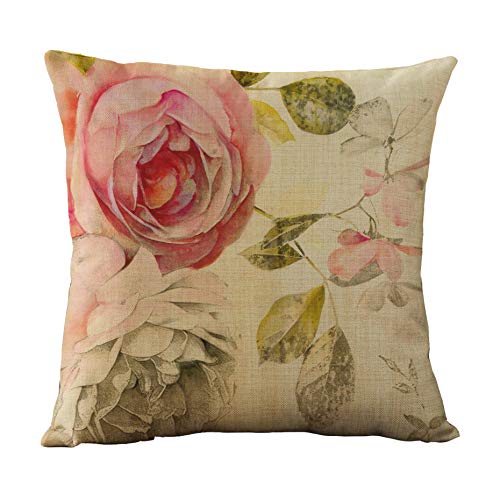 WOMHOPE Set of 4 Vintage Flower Throw Pillow Covers Pillow Cases Cushion Cases Burlap Toss 18 x 18 Inch for Living Room,Couch and Bed (Purple Pink (Set of 4)) - Image 4