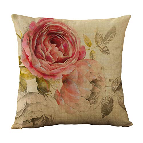 WOMHOPE Set of 4 Vintage Flower Throw Pillow Covers Pillow Cases Cushion Cases Burlap Toss 18 x 18 Inch for Living Room,Couch and Bed (Purple Pink (Set of 4)) - Image 5