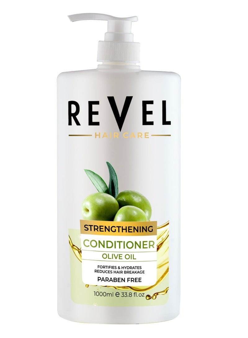 Revel بلسم ريفيل للعناية بالشعر المضاد لتساقط الشعر بزيت الزيتون لتقوية الشعر 1000 مل، للشعر، يقلل من تكسر الشعر، خالٍ من البارابين - Image 1