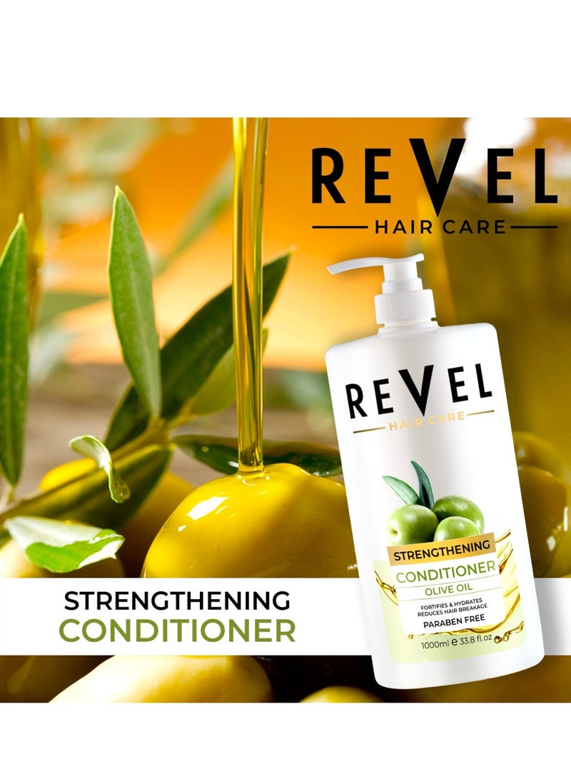 Revel بلسم ريفيل للعناية بالشعر المضاد لتساقط الشعر بزيت الزيتون لتقوية الشعر 1000 مل، للشعر، يقلل من تكسر الشعر، خالٍ من البارابين - Image 2