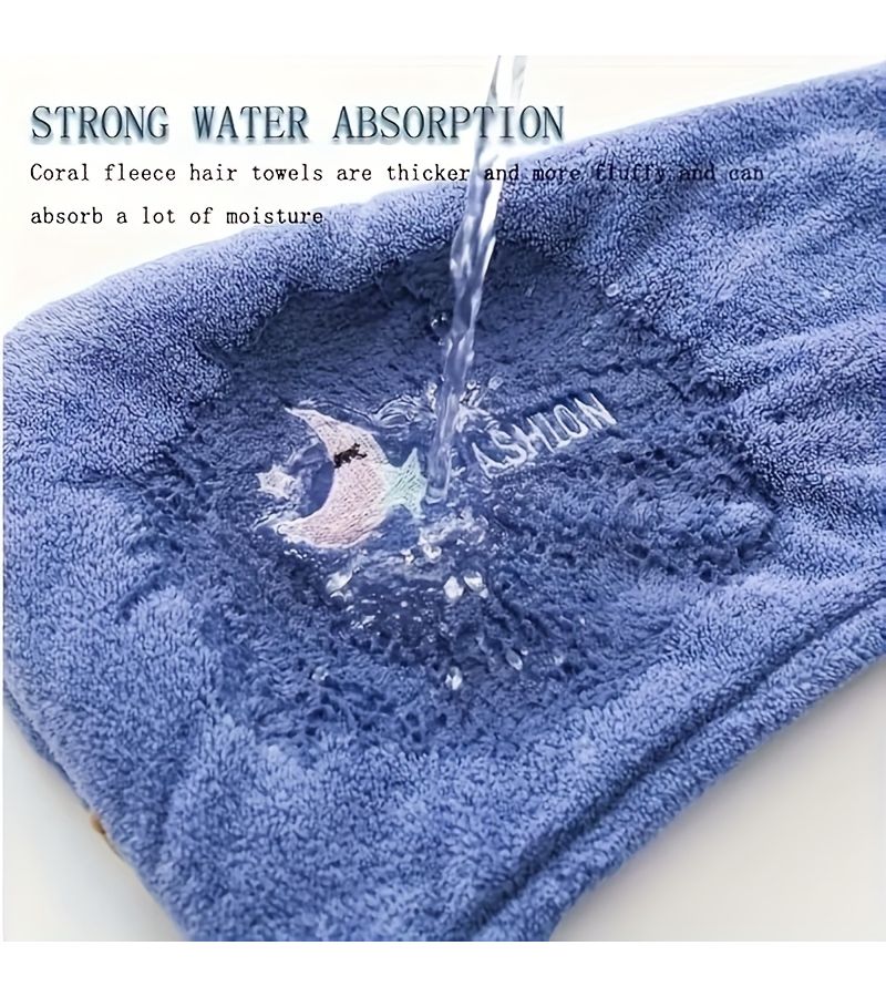 Blue Coral Fleece Absorbent Hair Drying Cap for Long Hair - Image 5