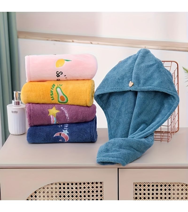 Blue Coral Fleece Absorbent Hair Drying Cap for Long Hair - Image 2