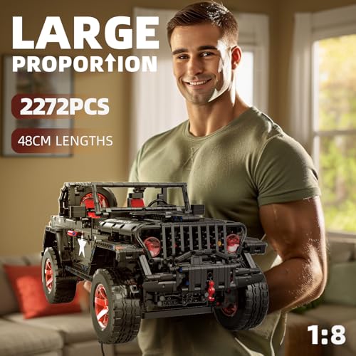 MOCBROPCS RC Off-Road SUV Wrangler Black Warrior Building Kits, 1/8 Scale Pickup Truck Car with Remote Control Lights, Challenge Building Blocks Gift for Technical Enthusiasts Adults & Teens Age 14+ (2272PCS) - Image 2