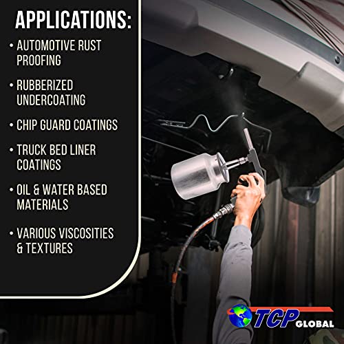 TCP Global Air Undercoating Spray Gun with Suction Feed Cup - Pneumatic Automotive Sprayer for Applying Sprayable Bed Liner Coating, Rubberized Truck Undercoating, Rust Proofing, Chip Guard Paint - Image 5