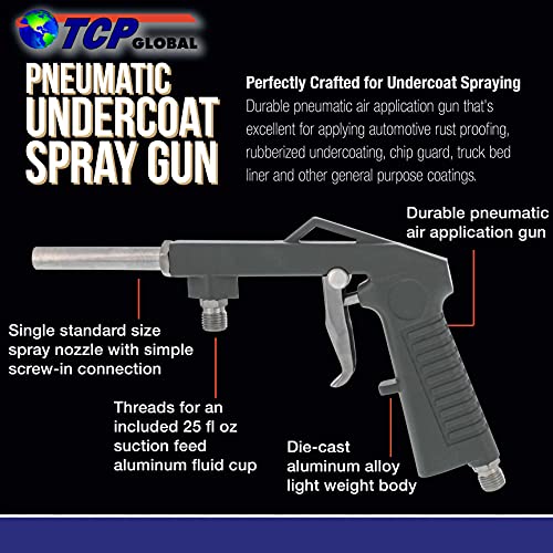 TCP Global Air Undercoating Spray Gun with Suction Feed Cup - Pneumatic Automotive Sprayer for Applying Sprayable Bed Liner Coating, Rubberized Truck Undercoating, Rust Proofing, Chip Guard Paint - Image 2