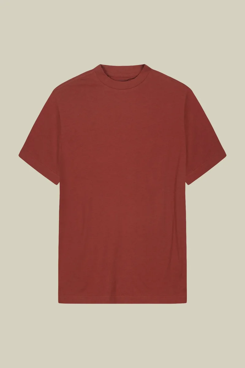 Doppelganger Orange Men's T-shirt in 100% cotton jersey with slightly high neck - Rust for Men | Best Price UAE