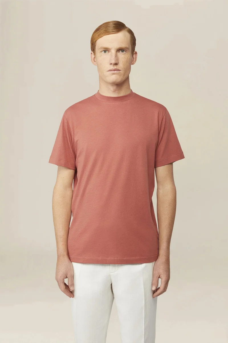 Men's T-shirt in 100% cotton jersey with slightly high neck - Rust