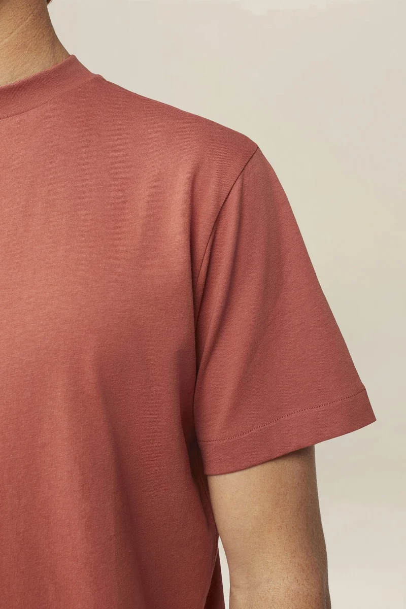 Doppelganger Orange Men's T-shirt in 100% cotton jersey with slightly high neck - Rust for Men | Best Price UAE