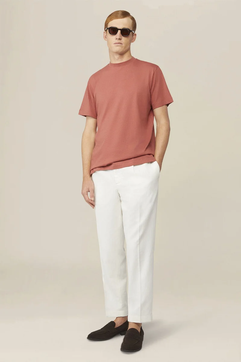 Doppelganger Orange Men's T-shirt in 100% cotton jersey with slightly high neck - Rust for Men | Best Price UAE
