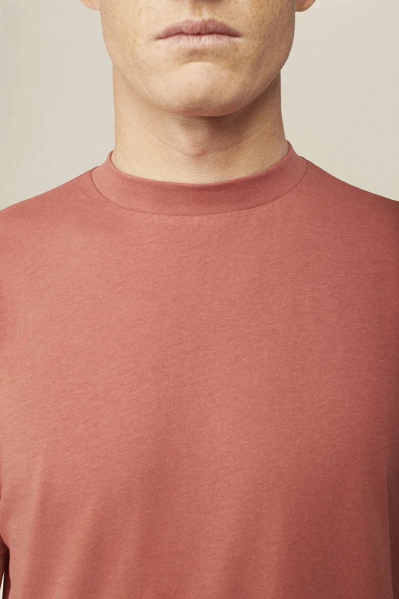 Doppelganger Orange Men's T-shirt in 100% cotton jersey with slightly high neck - Rust for Men | Best Price UAE
