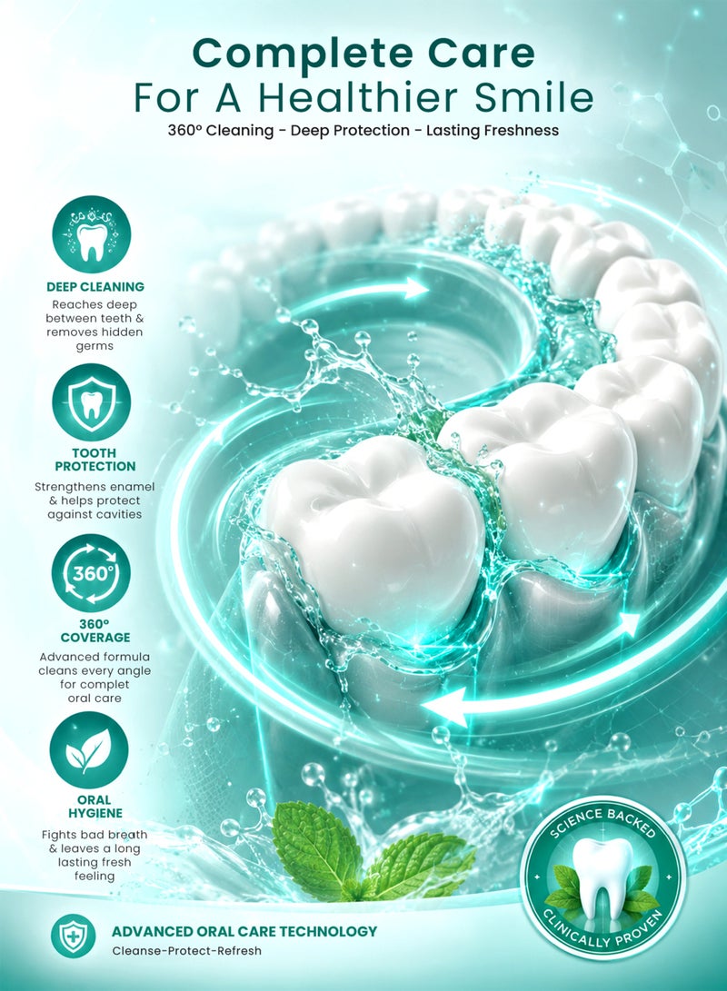 ايد بلس غسول الفم إيد بلس أورال+ بنكهة النعناع المنعش، عبوة مزدوجة ٥٠٠ مل + ٢٥٠ مل | غسول فم خالٍ من الكحول وغني بالزنك | حماية من البلاك والجير | نفس منعش يدوم طويلاً - Image 3