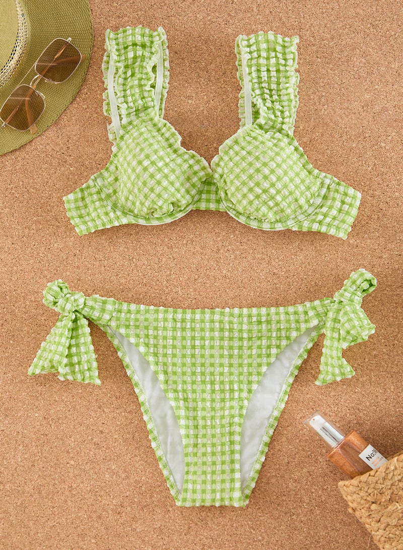 trendyol Plaid Patterned Ruffle Balconette Covered Brazilian Normal Waist Bikini Set Tbess25Bt00035 - Image 5