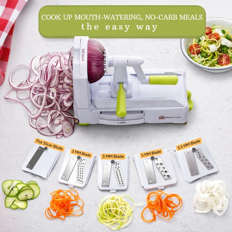Brieftons 5-Blade Vegetable Spiralizer: Best Zucchini Spiral Slicer & Veggie Noodle Maker, Japanese Steel Blades, Strong Suction Cup, Blade Caddy, 4 Recipe eBooks | Low Carb, Vegan, Paleo, Gluten-Free - Image 3