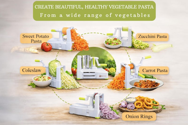 Brieftons 5-Blade Vegetable Spiralizer: Best Zucchini Spiral Slicer & Veggie Noodle Maker, Japanese Steel Blades, Strong Suction Cup, Blade Caddy, 4 Recipe eBooks | Low Carb, Vegan, Paleo, Gluten-Free - Image 4