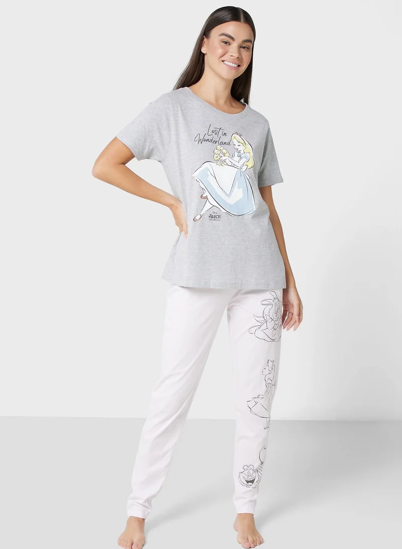 Disney Crew Neck Graphic T-Shirt & Pyjama Set