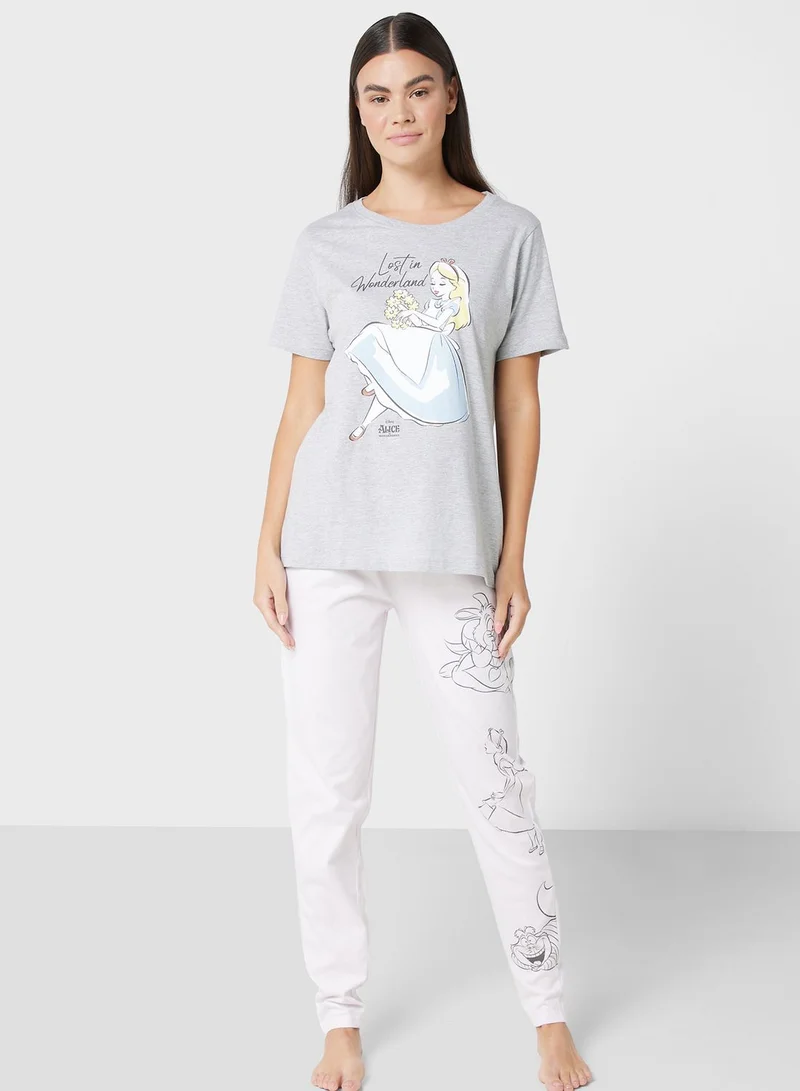 Disney Crew Neck Graphic T-Shirt & Pyjama Set