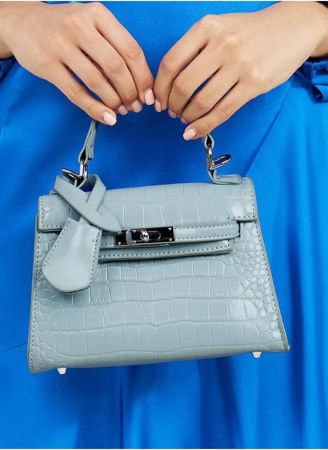 ستايلي Croc Textured Handbag with Turn Lock