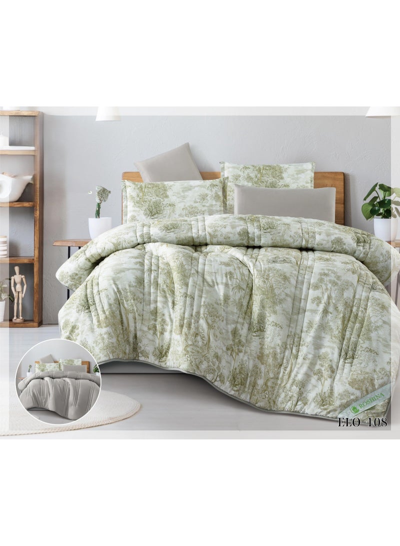 A double-sided summer bedsheet set with a floral design, made of microfiber, consisting of 6 pieces, adding elegance to your room's decor. It includes: 1 quilt (230*250cm), 1 sheet (200*200cm), and 4 pillowcases (50*70cm)...