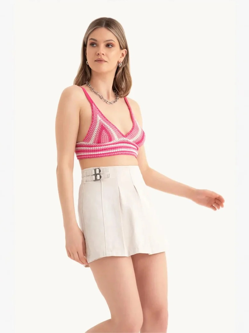 HICCUP Striped V Neck Knitted Crochet Crop Top