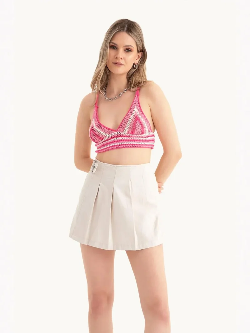 HICCUP Striped V Neck Knitted Crochet Crop Top