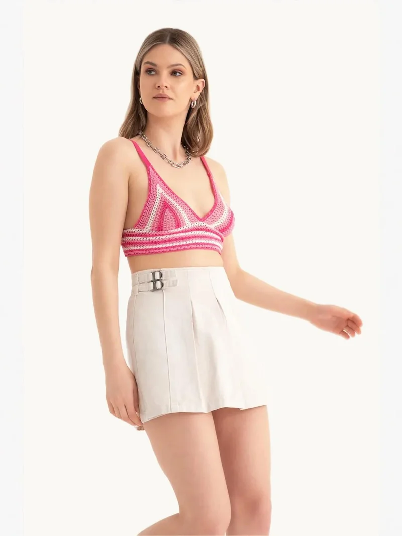 HICCUP Striped V Neck Knitted Crochet Crop Top