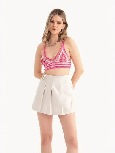 HICCUP Striped V Neck Knitted Crochet Crop Top