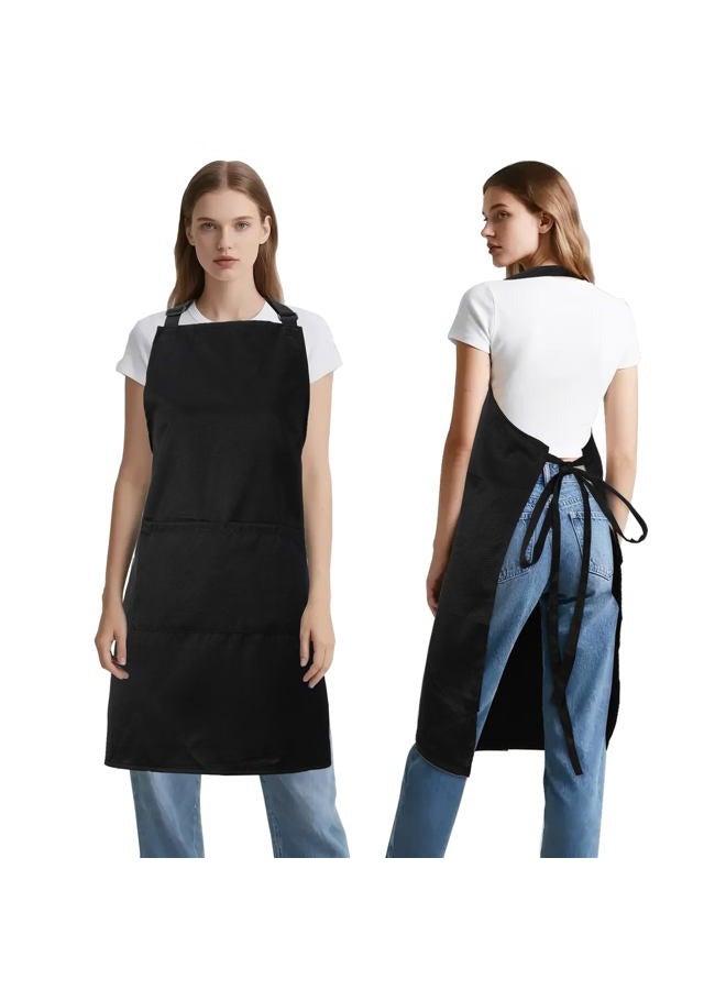 PUBMIND Kitchen Bib Apron for Women Men with Pockets Chef Art Aprons for Cooking Painting Pottery Ceramics (1, Black) - Image 1