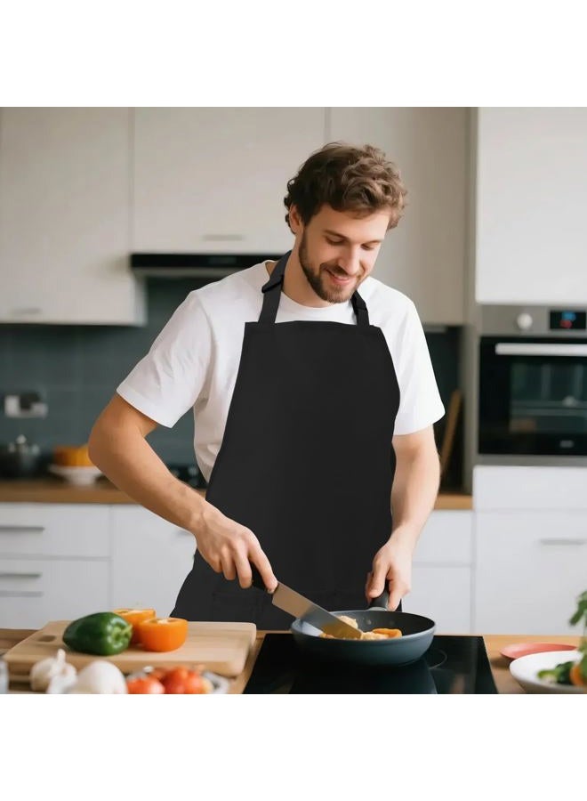 PUBMIND Kitchen Bib Apron for Women Men with Pockets Chef Art Aprons for Cooking Painting Pottery Ceramics (1, Black) - Image 4