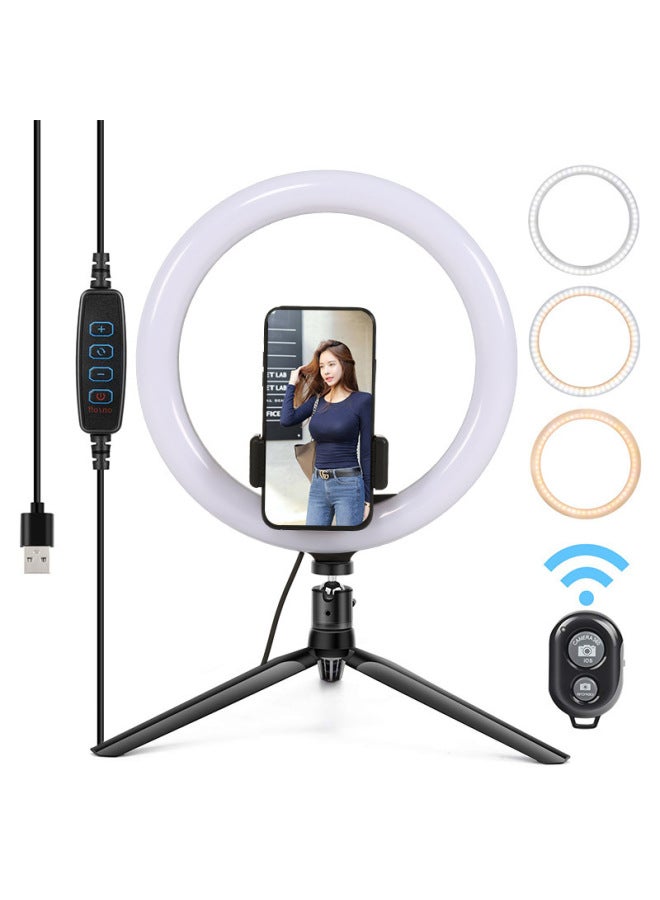 general 26cm Mobile Phone Live Fill Light Tripod Led Ring Light Desktop Selfie Anchor Beauty Photo Desktop Light-Color:10 Inch Fill Light Bracket Bluetooth Remote Control - Image 1