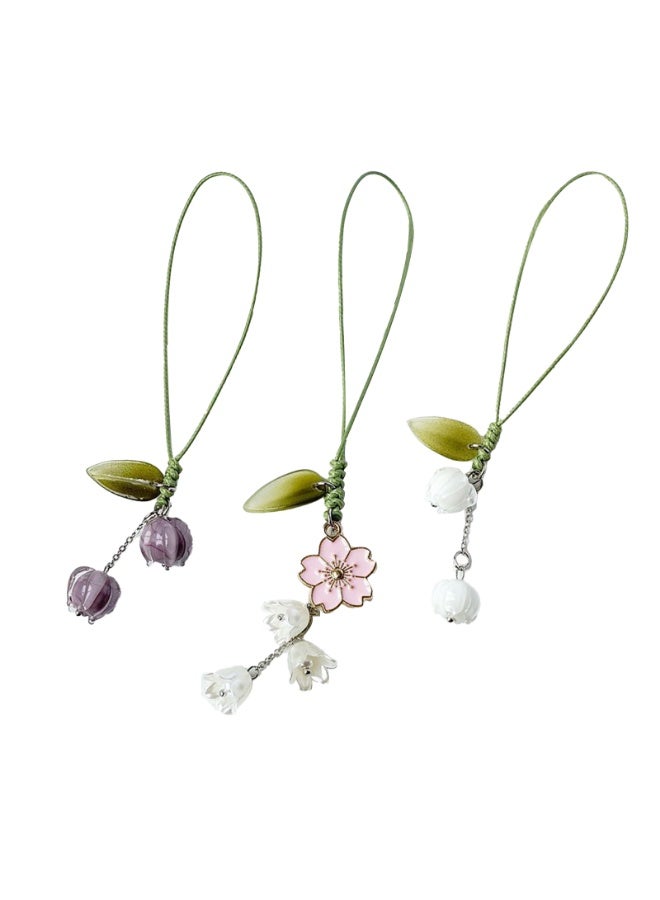 3 Pcs Creative Tulip Flower Mobile Phone Pendant, for Keychain Mobile Phone Car Key Bag Backpack Wallet Decoration - Image 1