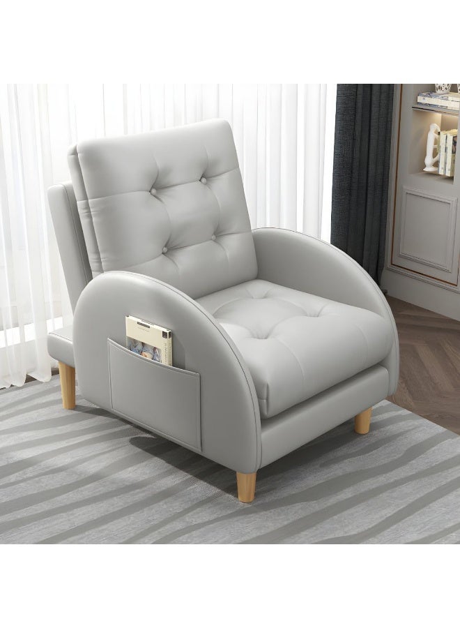Ripple FURNITURE UAE Homes Modern Tufted Accent Chair with Ottoman, Fabric Upholstery, 4-Leg Base (Light Grey) - Image 1