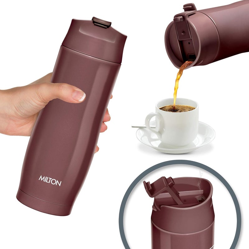 Milton Milton Revive Stainless Steel Double Walled Vacuum Insulated Flask with Locking Lid, 480 ml, Brown, Coffee/Tea Carafe Heat & Cold Retention, Leak Proof, Rust Free, Easy to Carry - Image 4
