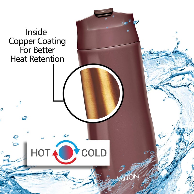 Milton Milton Revive Stainless Steel Double Walled Vacuum Insulated Flask with Locking Lid, 480 ml, Brown, Coffee/Tea Carafe Heat & Cold Retention, Leak Proof, Rust Free, Easy to Carry - Image 2