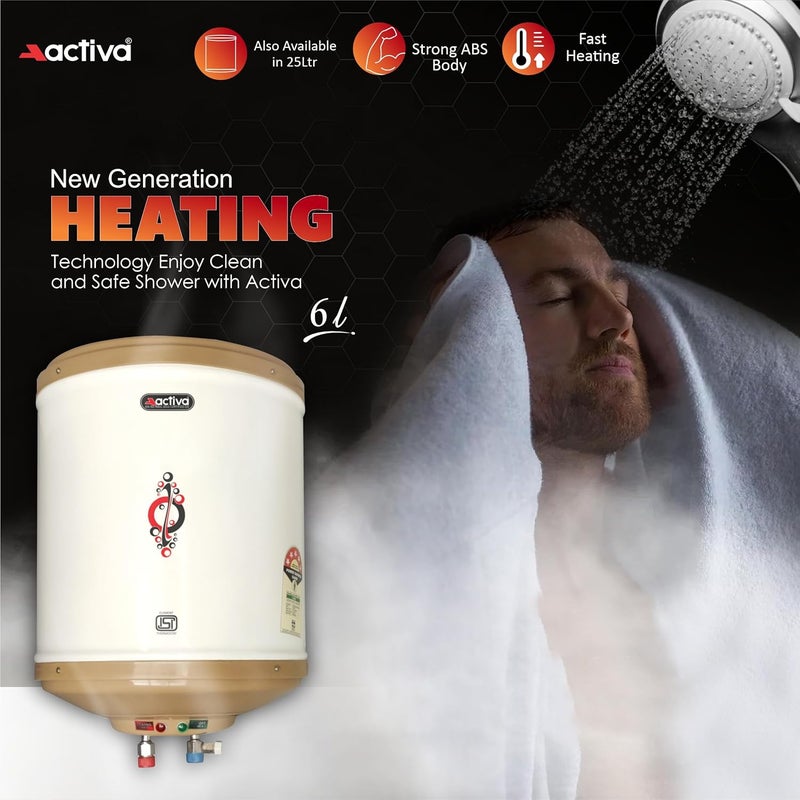 ACTIVA Instant 3 KVA 5 Star Rated Special Anti Rust Coated Tank Geyser with ABS TOP Bottom HD ISI Element Ivory 2 Years Warranty 6 ltr