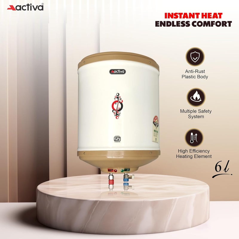 ACTIVA Instant 3 KVA 5 Star Rated Special Anti Rust Coated Tank Geyser with ABS TOP Bottom HD ISI Element Ivory 2 Years Warranty 6 ltr