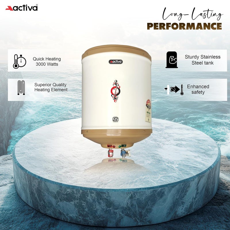 ACTIVA Instant 3 KVA 5 Star Rated Special Anti Rust Coated Tank Geyser with ABS TOP Bottom HD ISI Element Ivory 2 Years Warranty 6 ltr